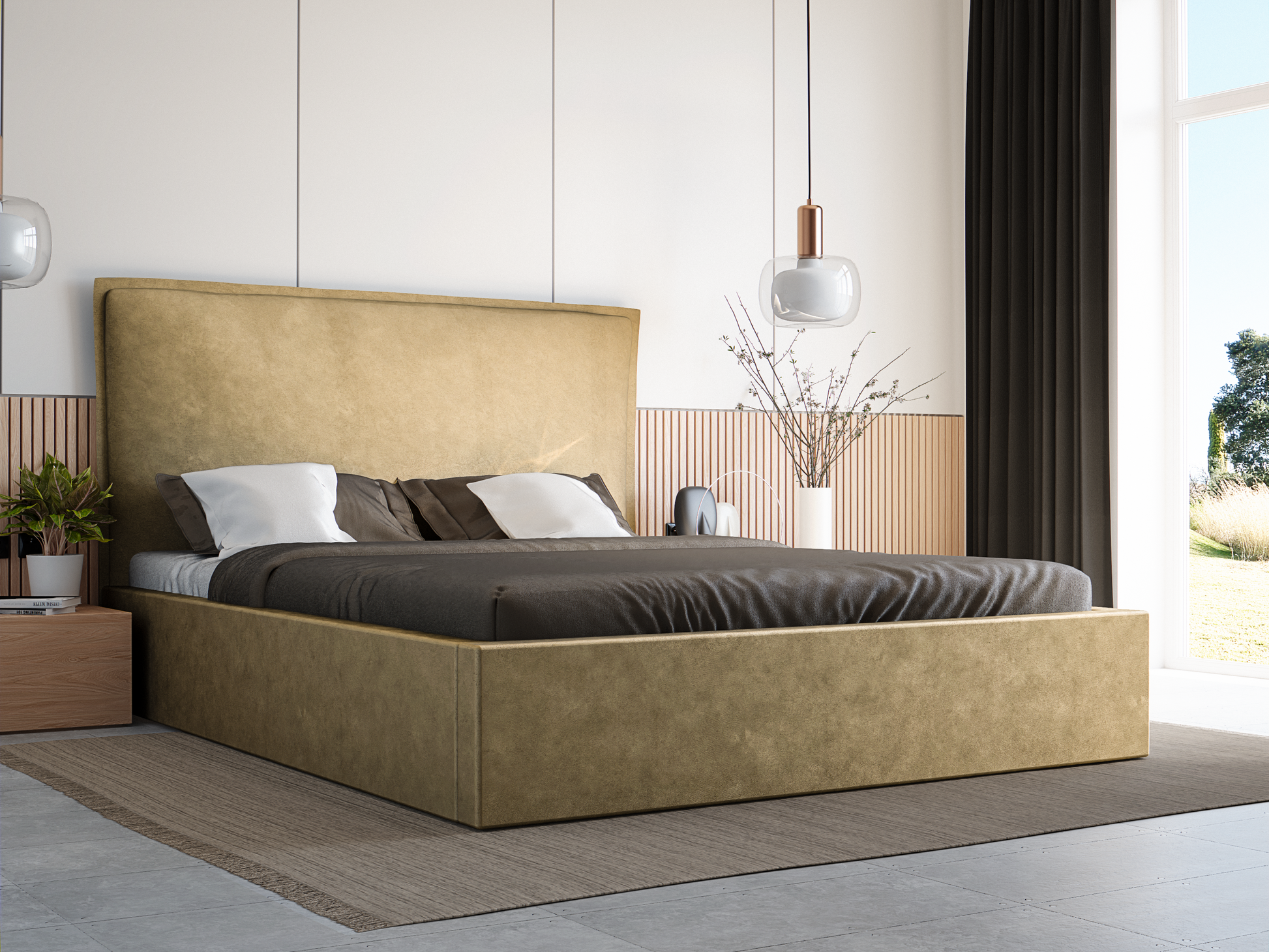 LILA Slim Polsterbett mit Holzlattenrost – schlichtes Design für moderne Schlafzimmer