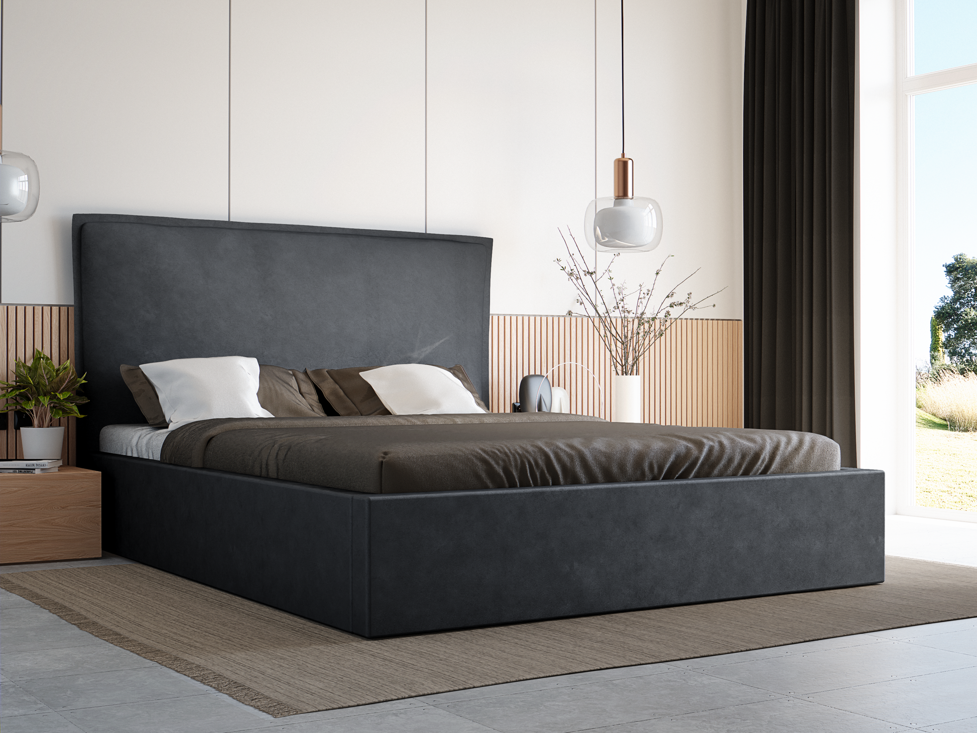LILA Slim Polsterbett mit Holzlattenrost – schlichtes Design für moderne Schlafzimmer