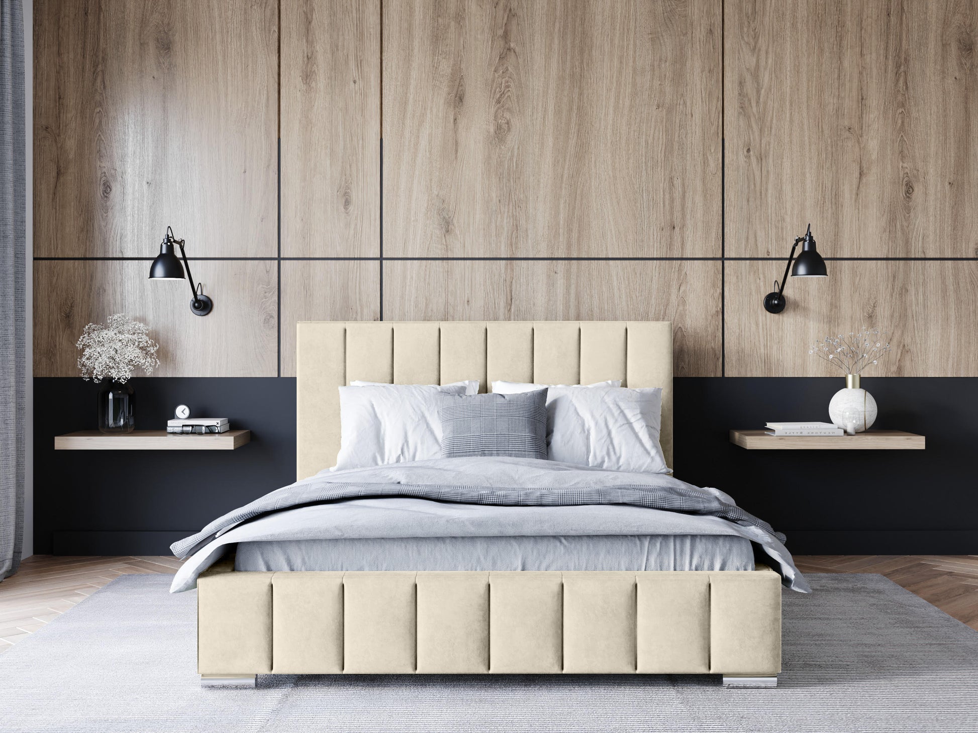 Polsterbett ADELE – Samt Bett mit Kopfteil | Luxus Doppelbett in 120x200 bis 200x200 cm