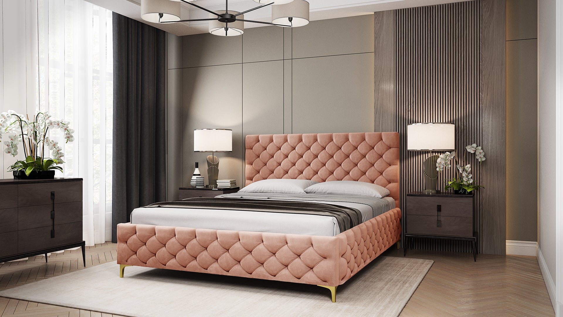 FIANO Polsterbett mit Steppmuster-Design, Holzlattenrost & Bettkasten – elegantes Designerbett