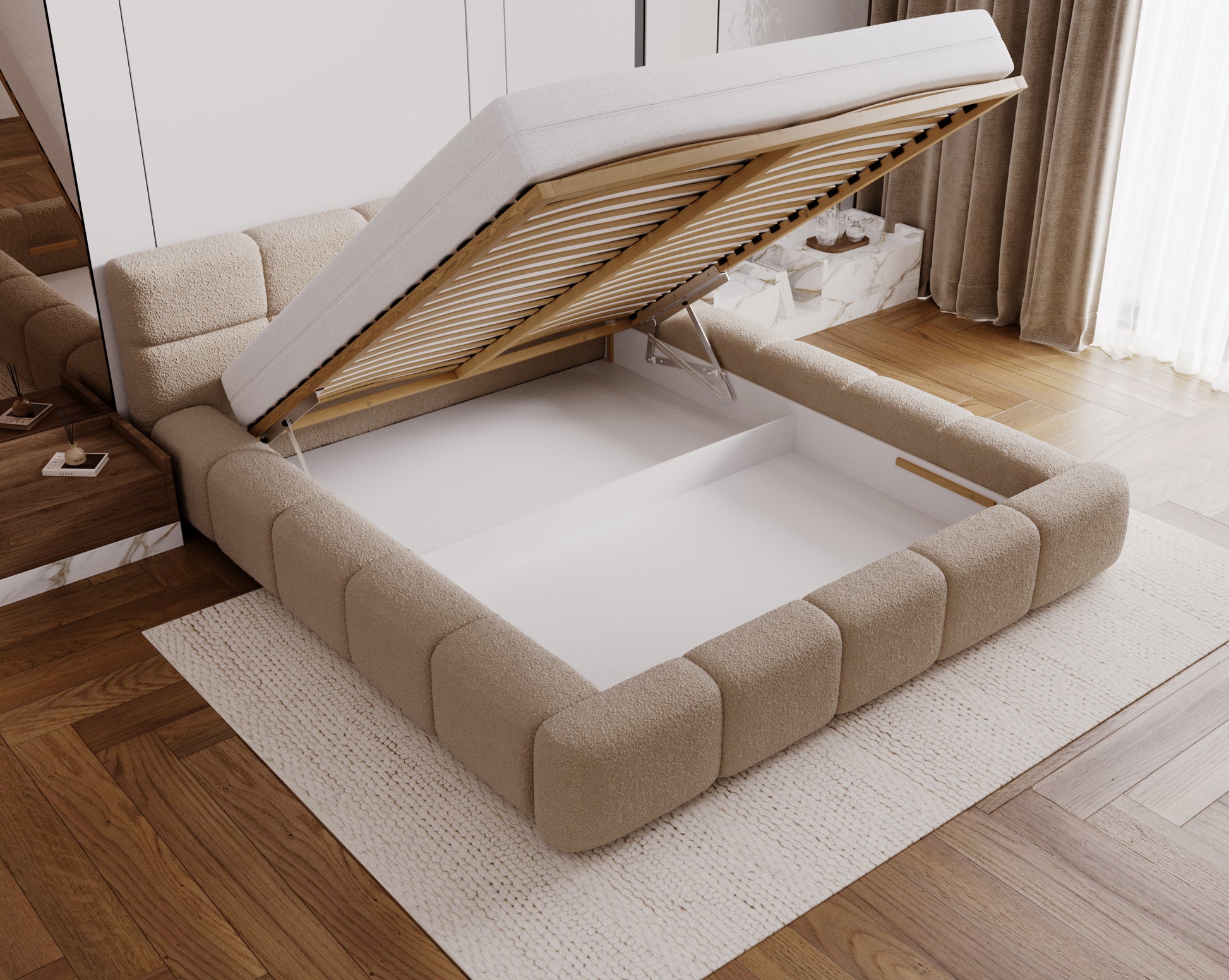 Elegantes Design Modell: Como inkl. Lattenrost + Bettkasten