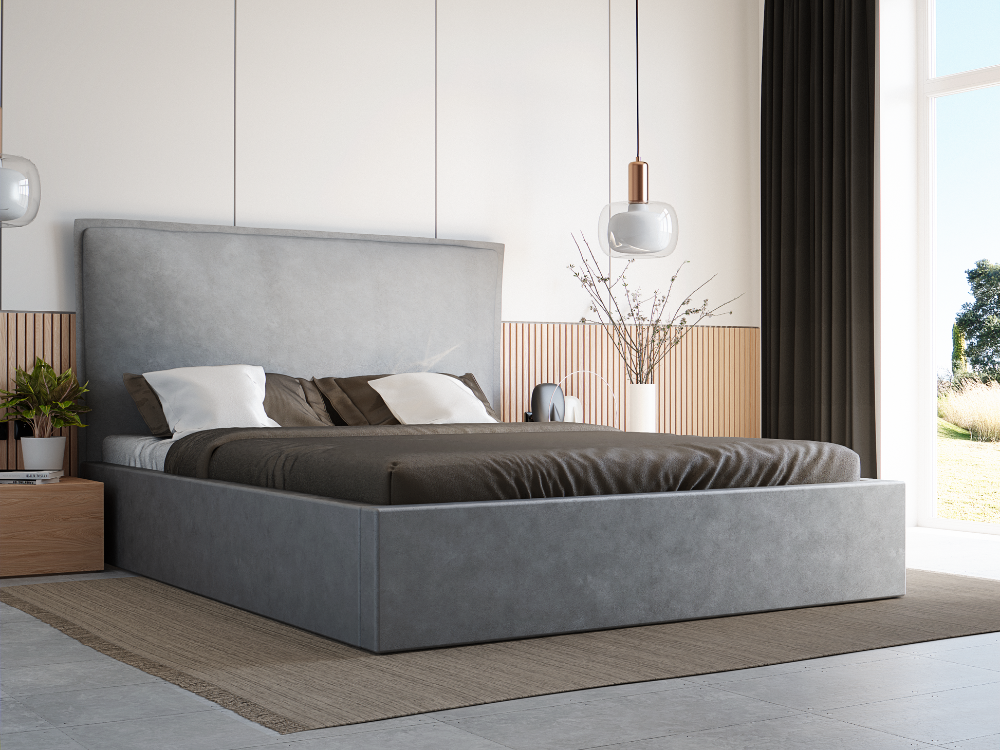 LILA Slim Polsterbett mit Holzlattenrost – schlichtes Design für moderne Schlafzimmer