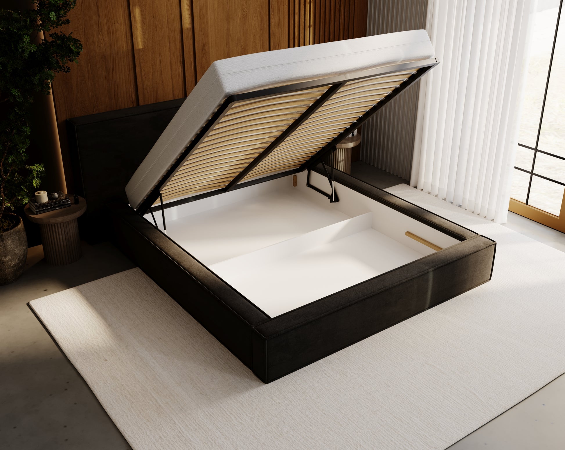ENZO Polsterbett mit Holzlattenrost & Bettkasten – exklusives Design für erholsamen Schlaf