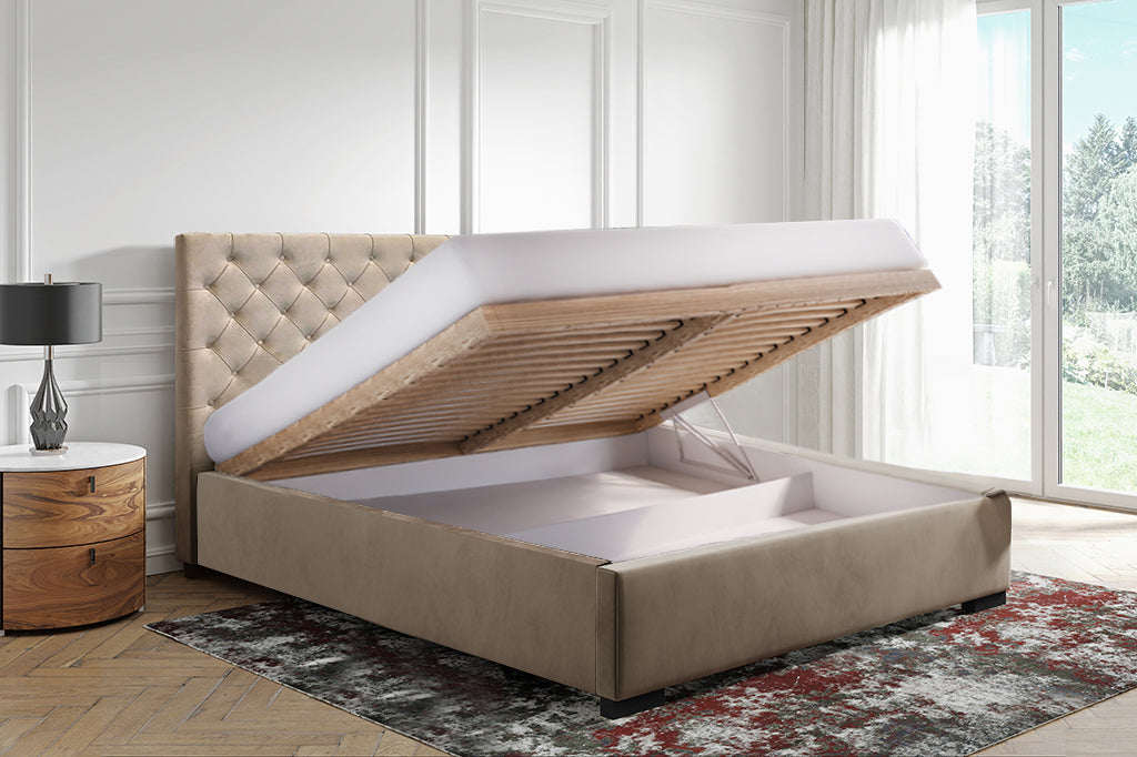 GOLDEN Polsterbett mit Holzlattenrost & Bettkasten – stilvolles Bett zum fairen Preis