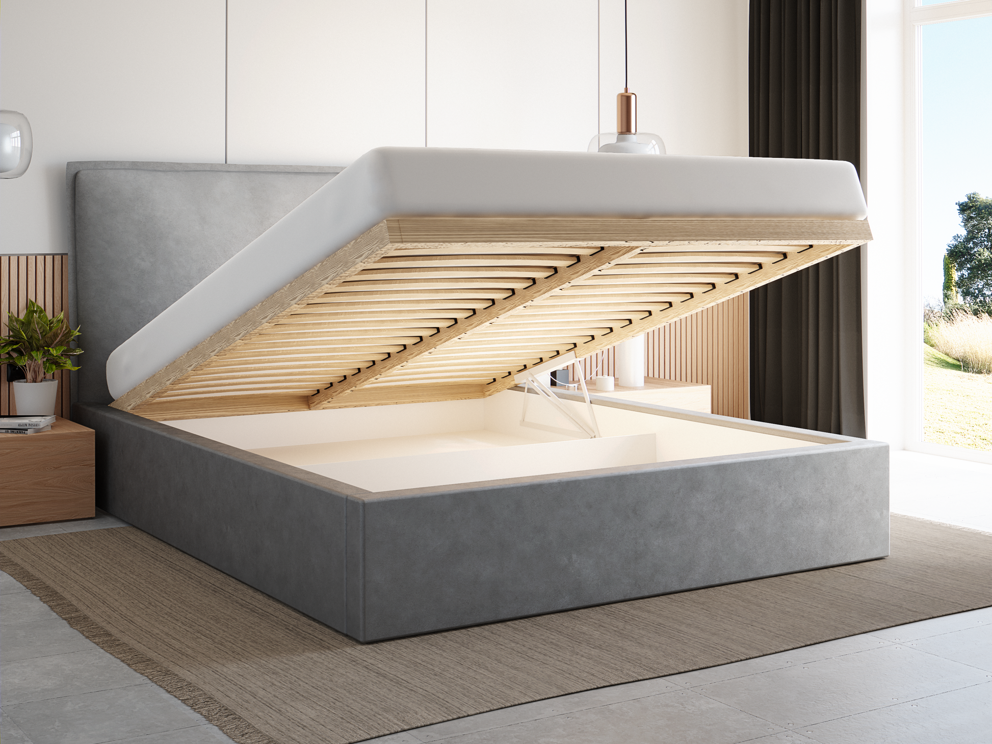 LILA Slim Polsterbett mit Holzlattenrost – schlichtes Design für moderne Schlafzimmer