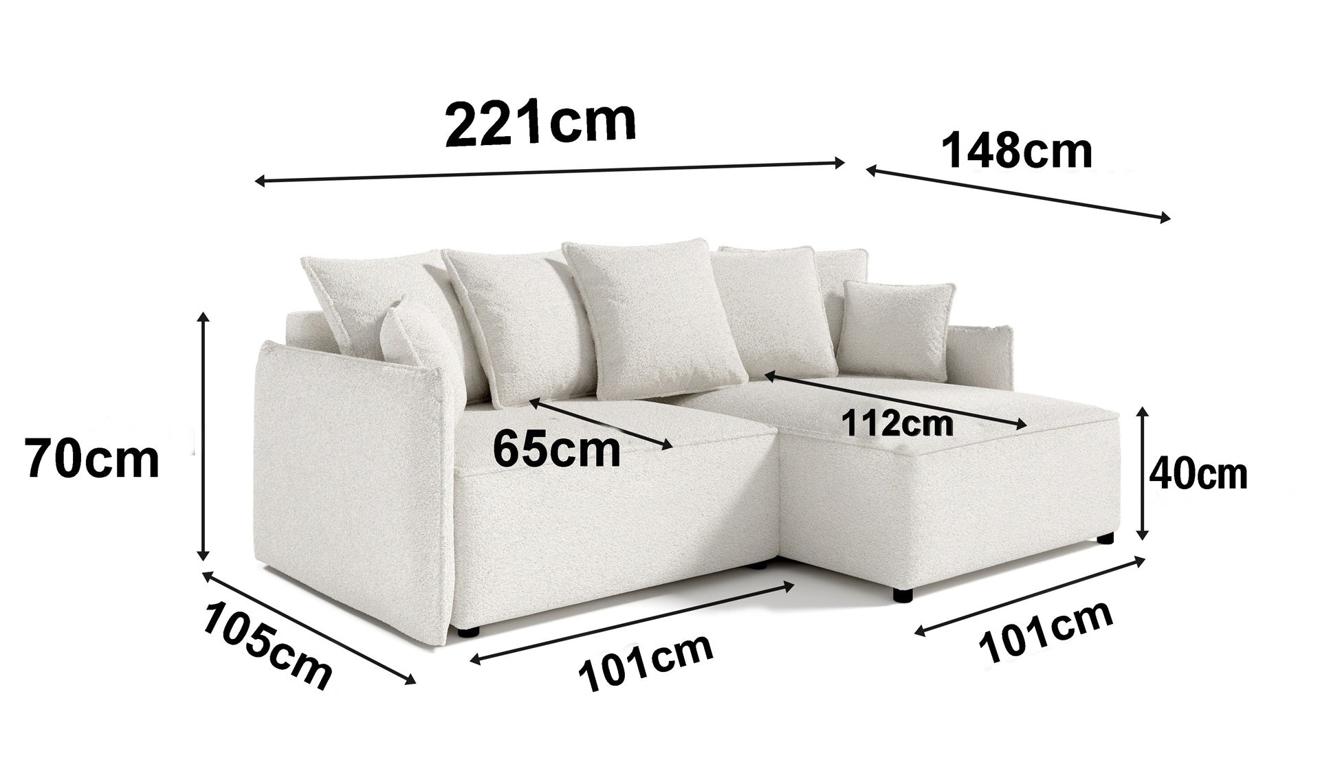 Sofa Abriamo Mini mit Schlaf Funktion und Bettkasten Boucle
