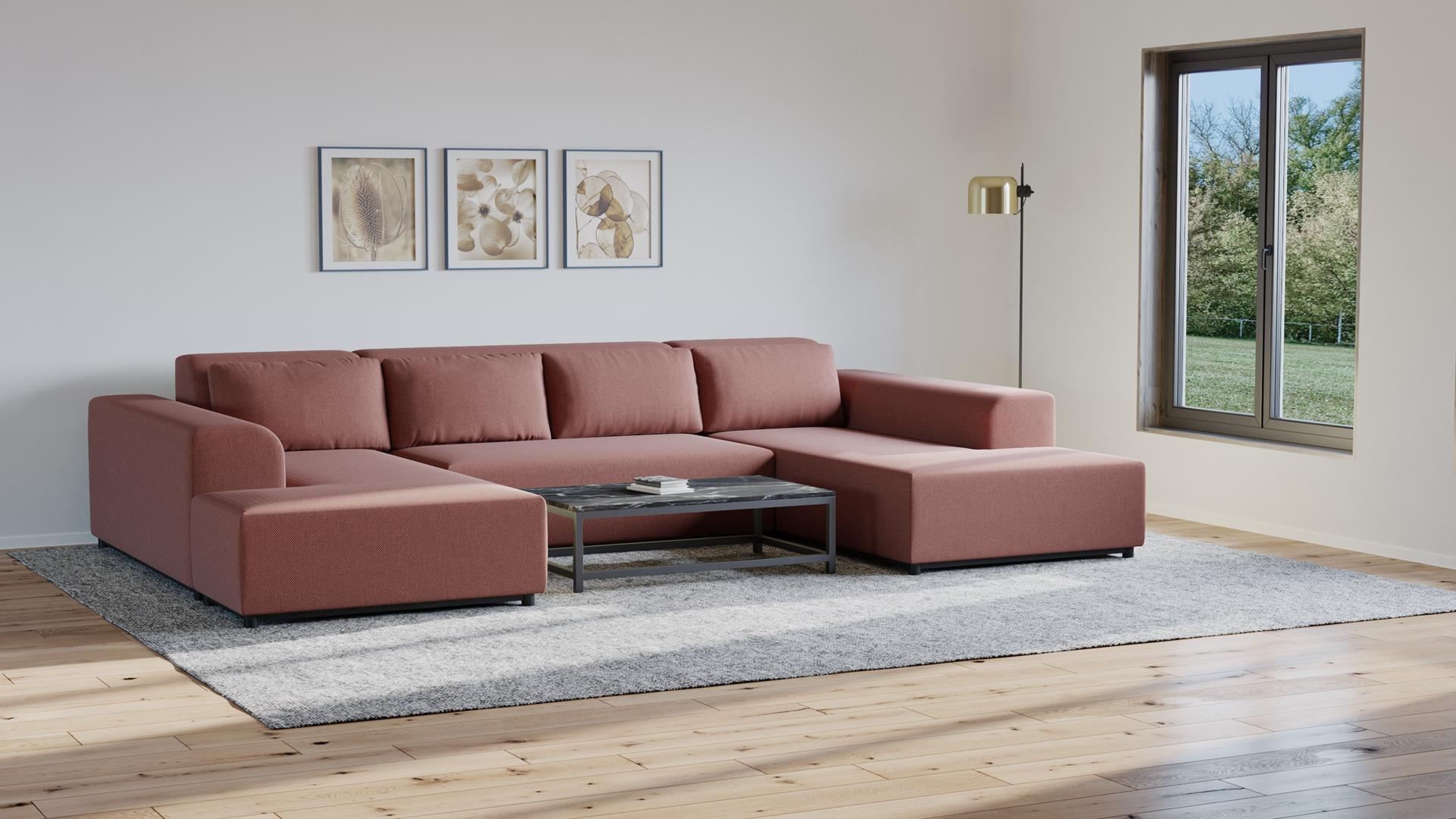 Wohnlandschaft Moris U – modernes Sofa 327 cm breit mit Wellenfederung & T30-Schaum