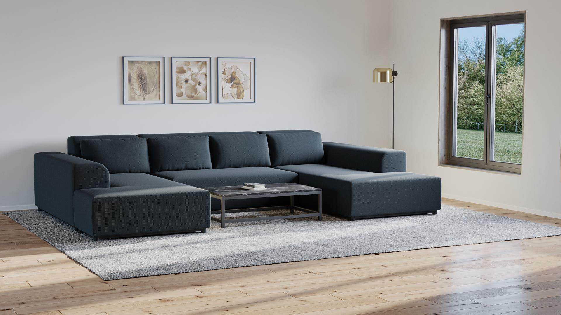 Wohnlandschaft Moris U – modernes Sofa 327 cm breit mit Wellenfederung & T30-Schaum