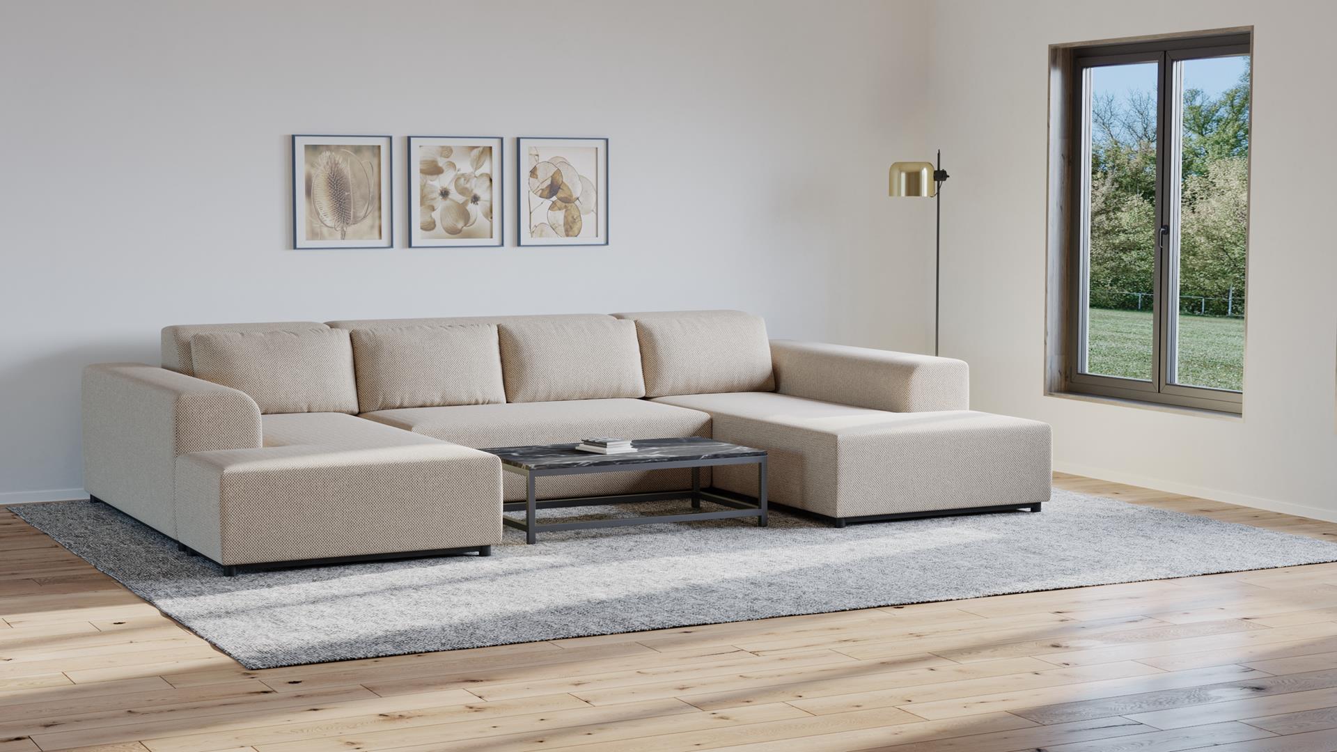 Wohnlandschaft Moris U – modernes Sofa 327 cm breit mit Wellenfederung & T30-Schaum