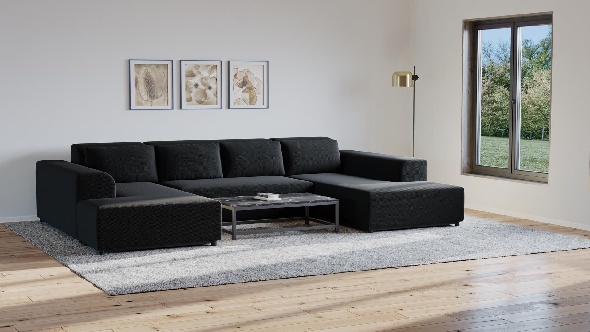 Wohnlandschaft Moris U – modernes Sofa 327 cm breit mit Wellenfederung & T30-Schaum