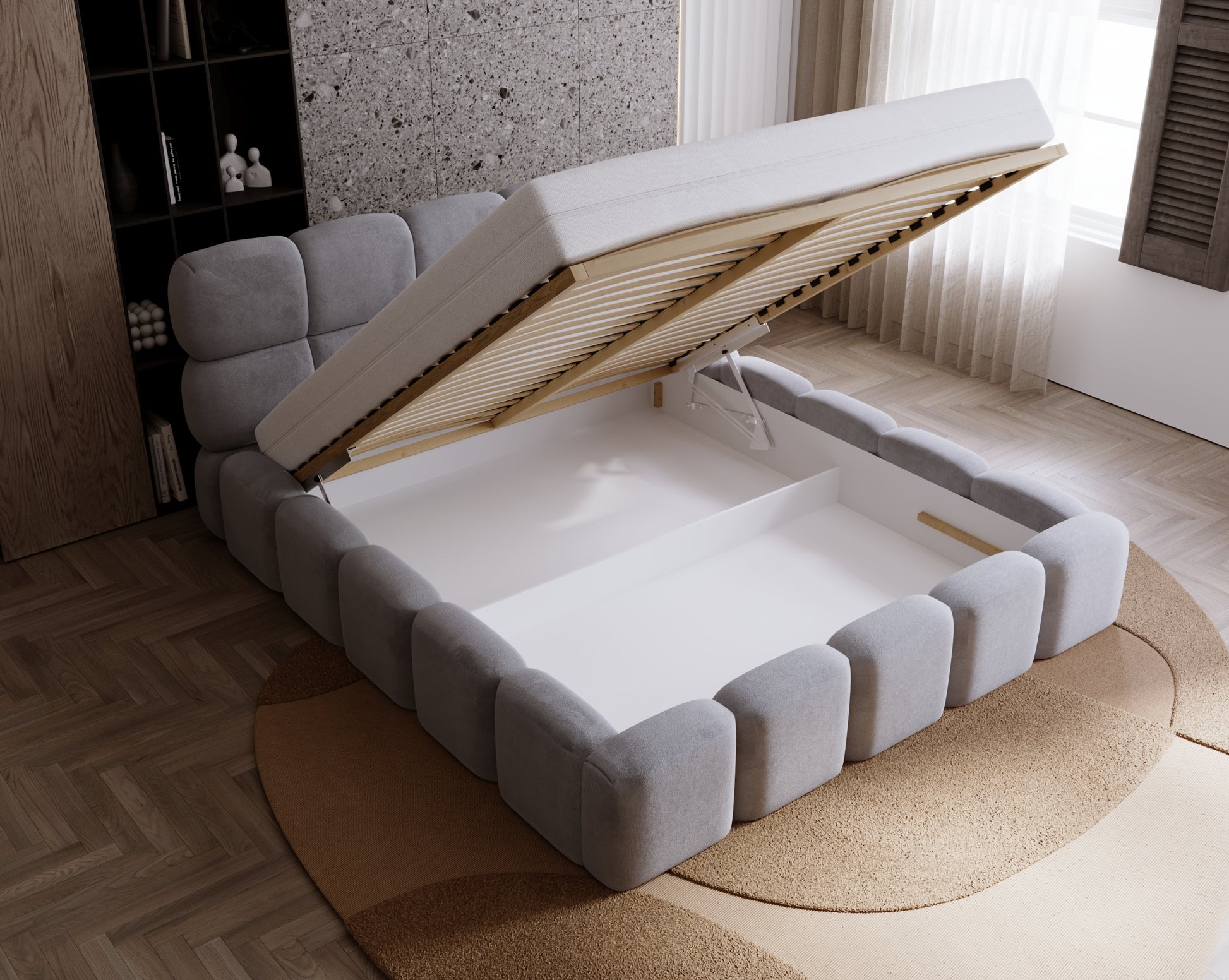 Polsterbett NOE – Samt Bett mit Kopfteil | Luxus Doppelbett in 120x200 bis 200x200 cm