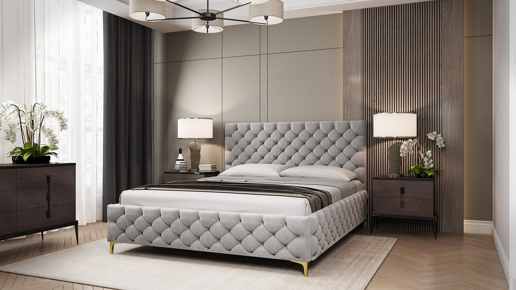 FIANO Polsterbett mit Steppmuster-Design, Holzlattenrost & Bettkasten – elegantes Designerbett