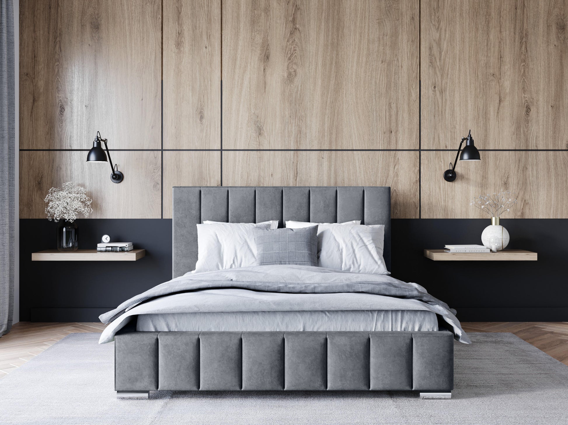 Polsterbett ADELE – Samt Bett mit Kopfteil | Luxus Doppelbett in 120x200 bis 200x200 cm