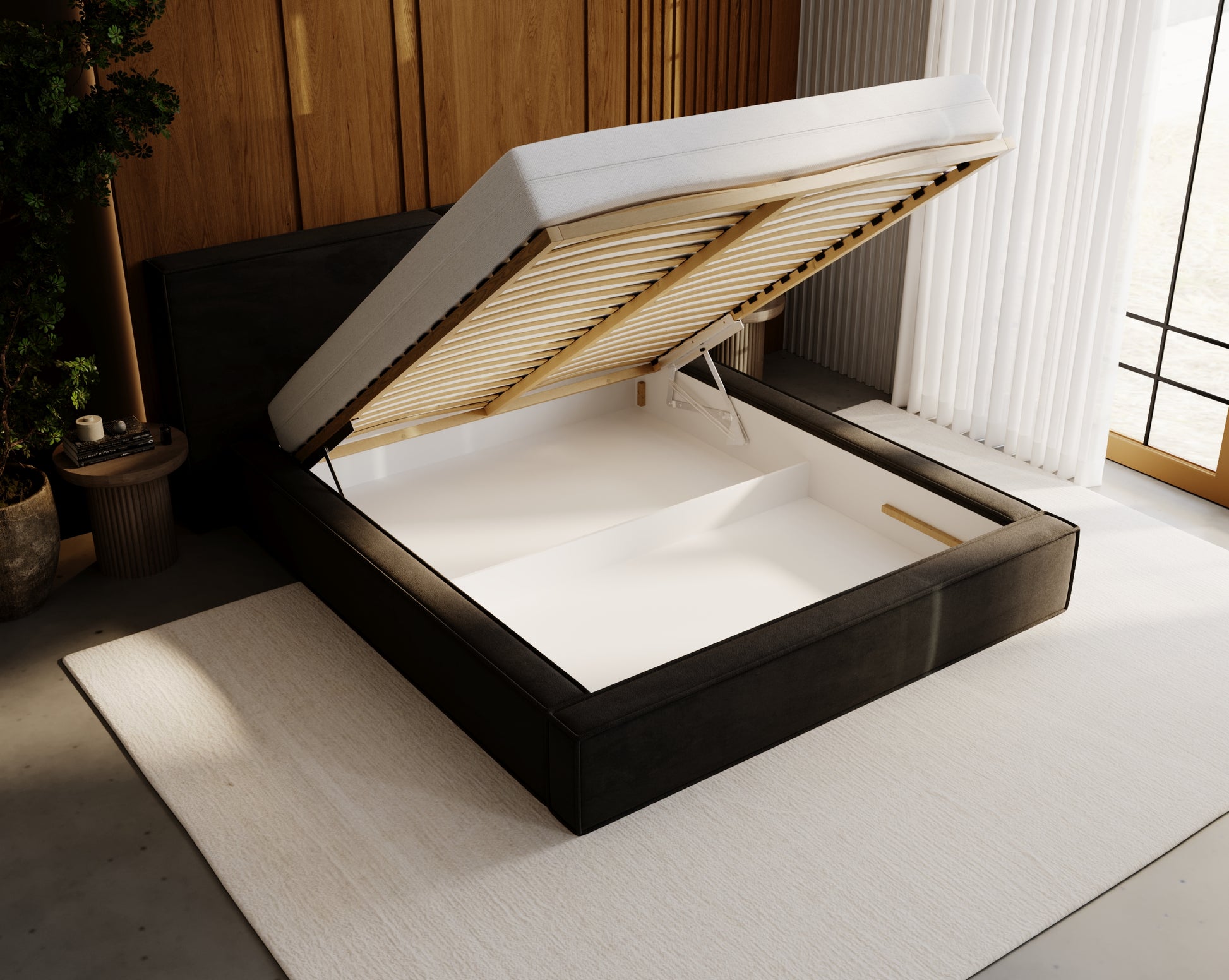 ENZO Polsterbett mit Holzlattenrost & Bettkasten – exklusives Design für erholsamen Schlaf