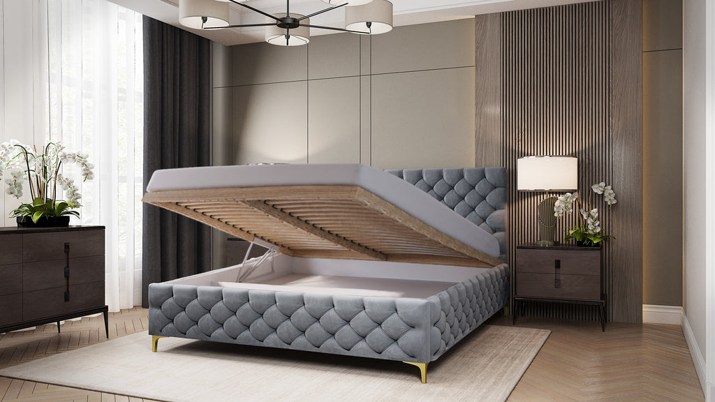 FIANO Polsterbett mit Steppmuster-Design, Holzlattenrost & Bettkasten – elegantes Designerbett