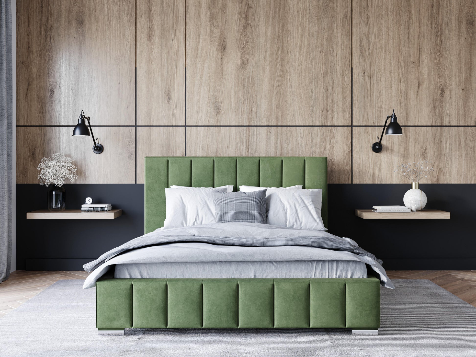 Polsterbett ADELE – Samt Bett mit Kopfteil | Luxus Doppelbett in 120x200 bis 200x200 cm