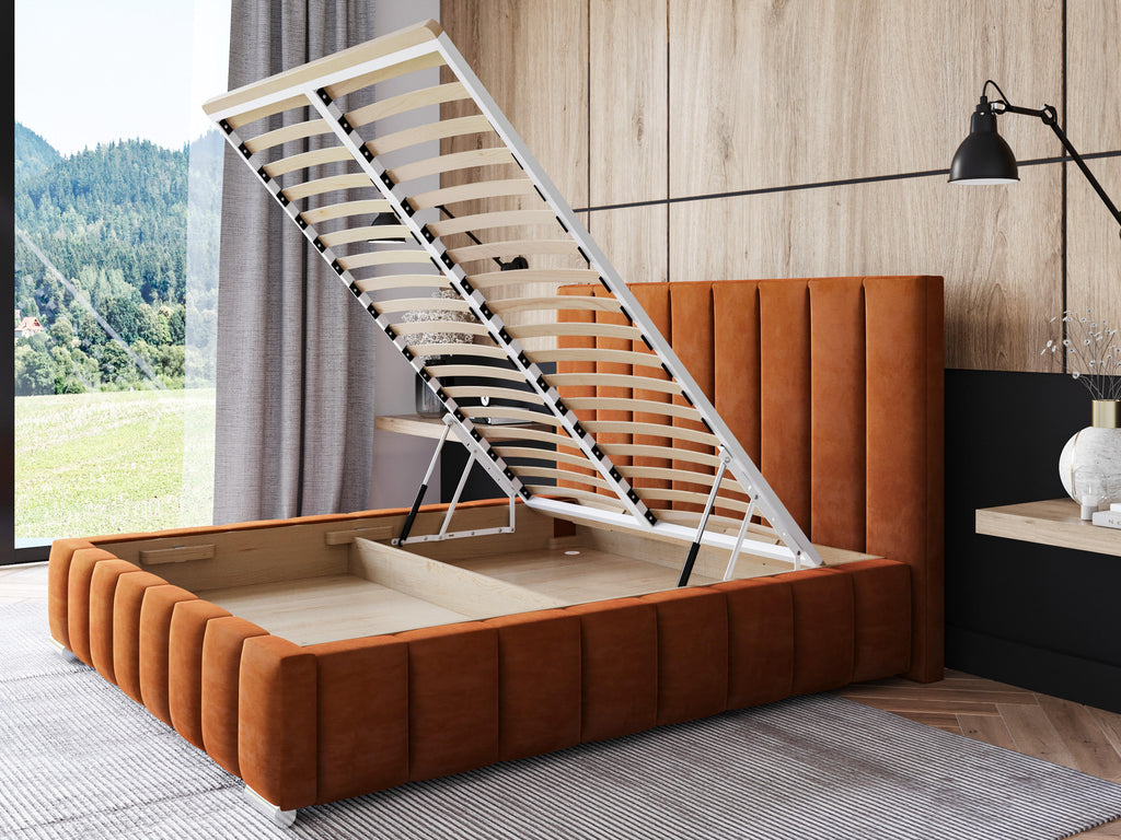 Polsterbett ADELE – Samt Bett mit Kopfteil | Luxus Doppelbett in 120x200 bis 200x200 cm