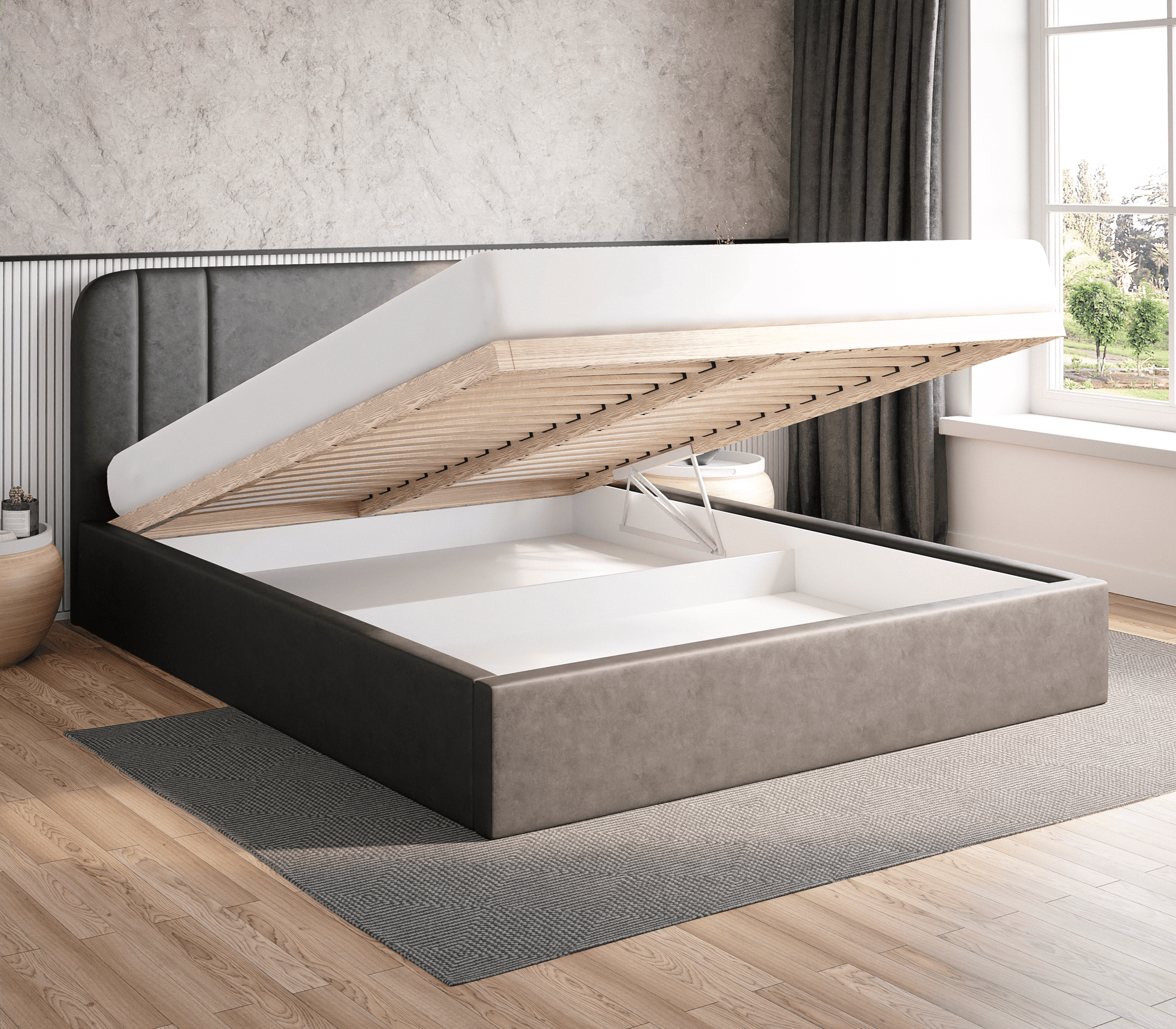 Polster Bett inkl. Lattenrost und Bettkasten Modell: APIS