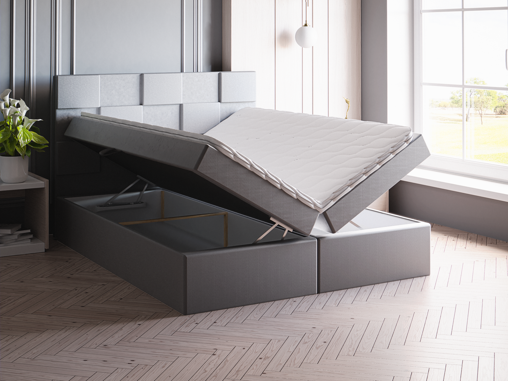 GALLA Polsterbett mit Holzlattenrost & Bettkasten – modernes Bett mit elegantem Design