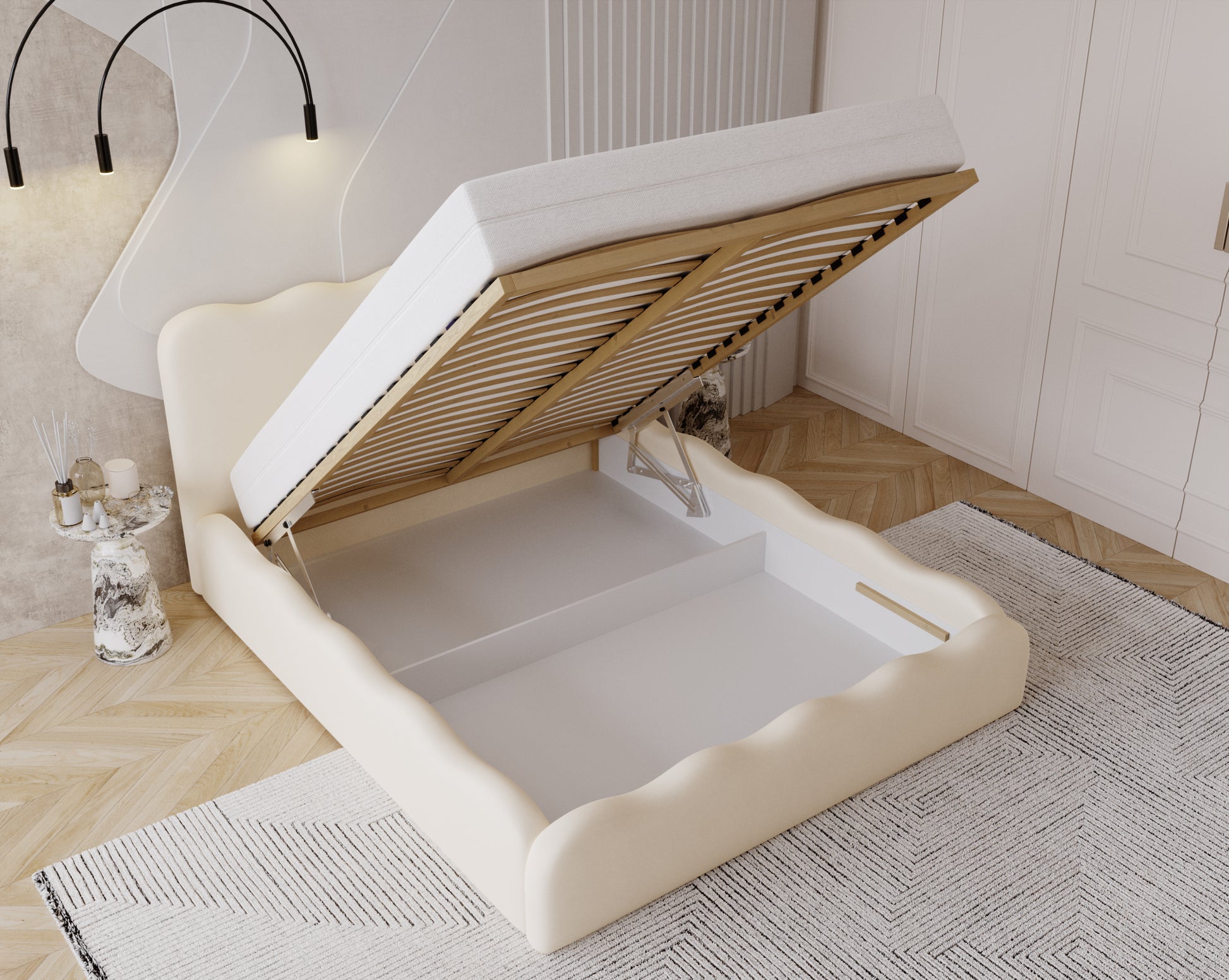 Polster Bett inkl. Lattenrost und Bettkasten Modell: BALI