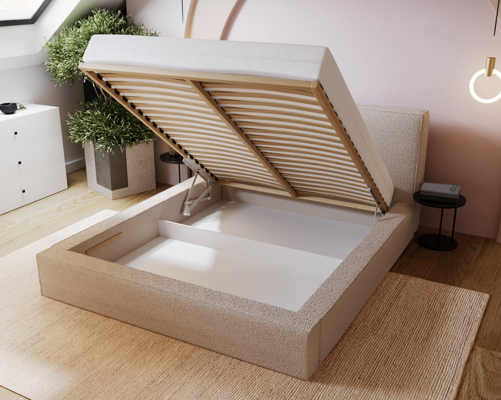 KALI Polsterbett mit Holzlattenrost & Bettkasten – stilvolles Bett zum fairen Preis