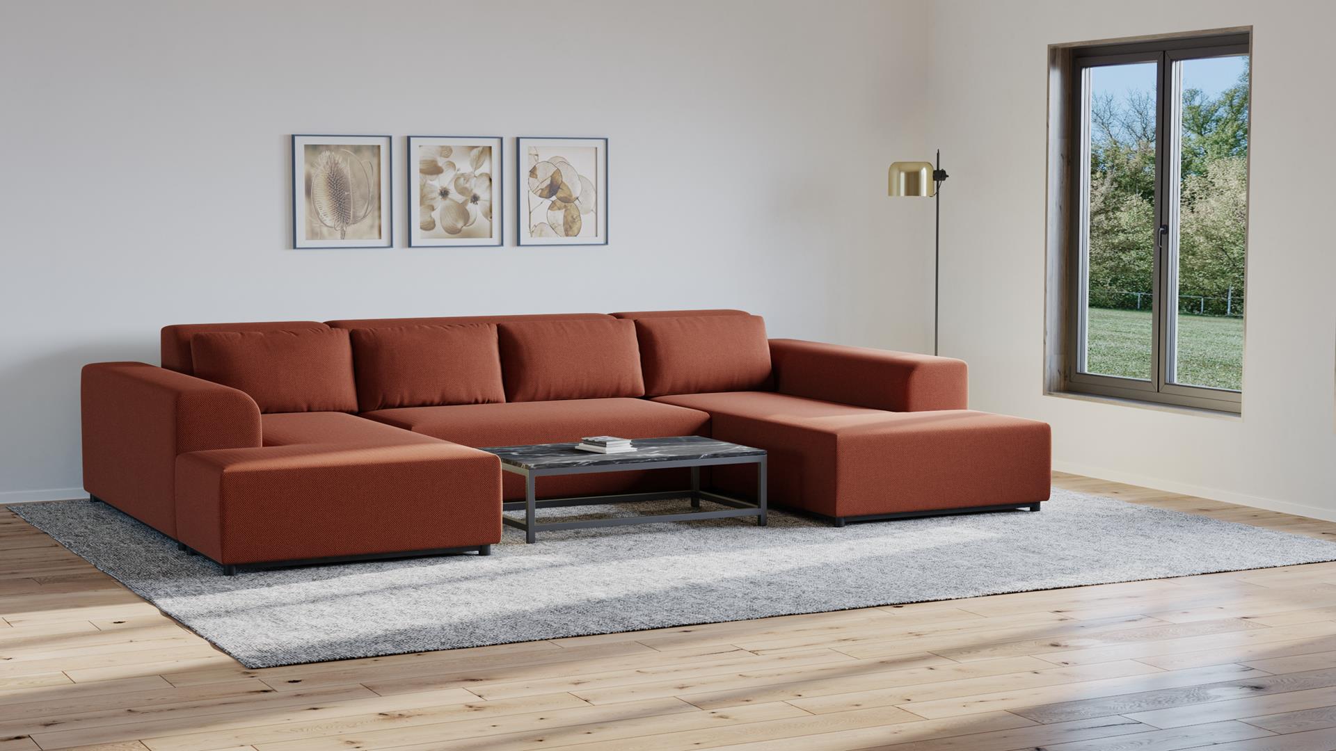 Wohnlandschaft Moris U – modernes Sofa 327 cm breit mit Wellenfederung & T30-Schaum