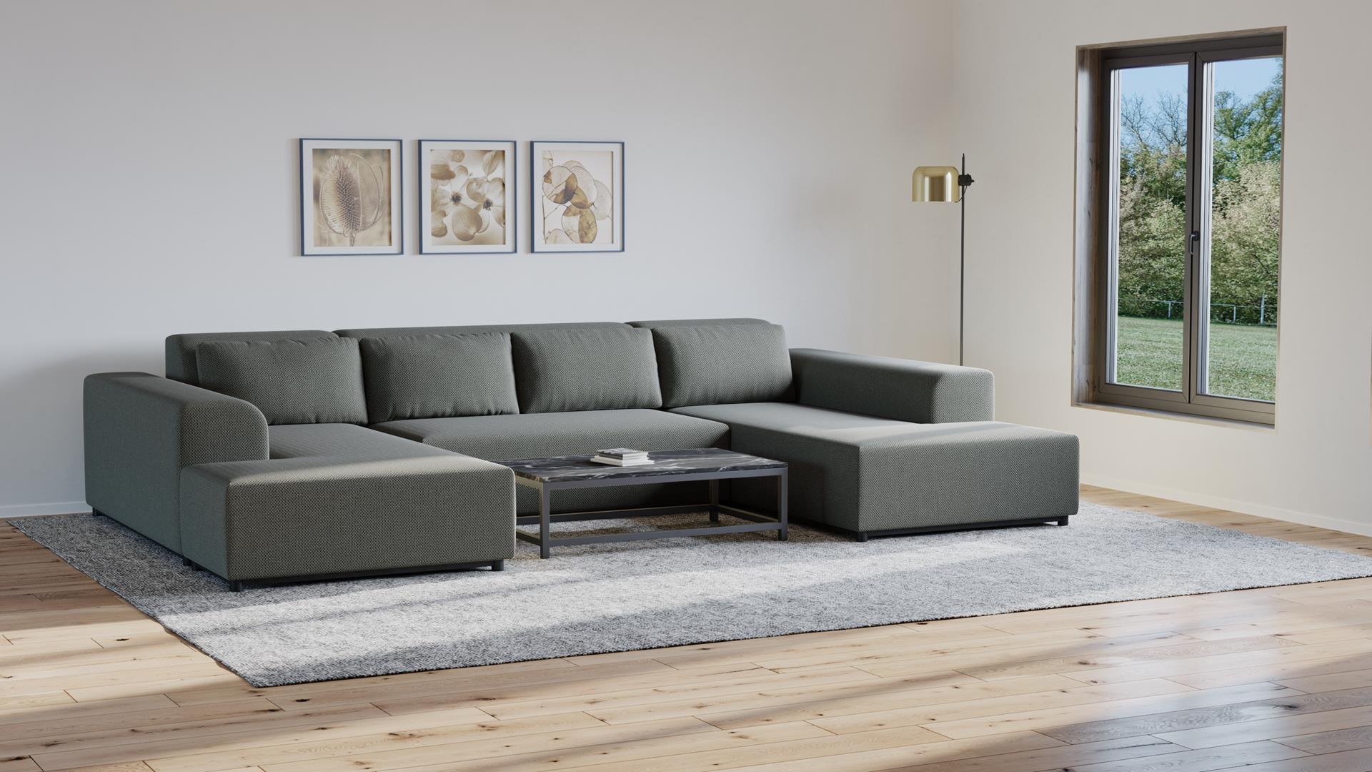 Wohnlandschaft Moris U – modernes Sofa 327 cm breit mit Wellenfederung & T30-Schaum