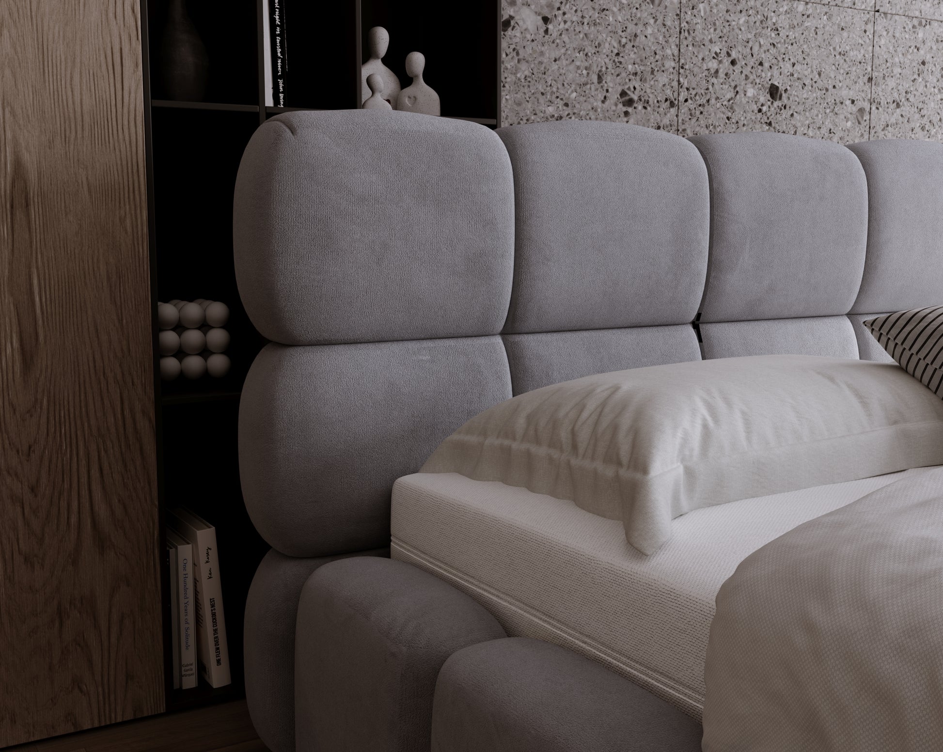 Polsterbett NOE – Samt Bett mit Kopfteil | Luxus Doppelbett in 120x200 bis 200x200 cm