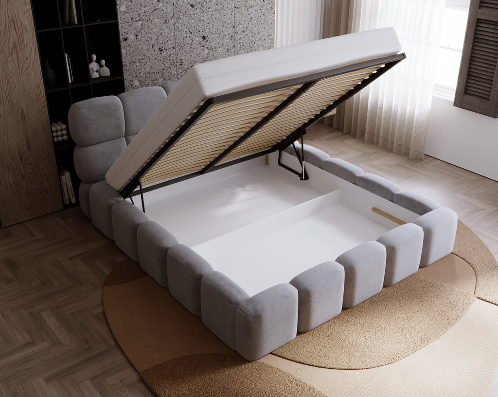 Polsterbett NOE – Samt Bett mit Kopfteil | Luxus Doppelbett in 120x200 bis 200x200 cm